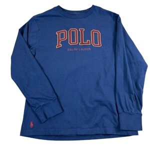 POLO RALPH LAUREN Boys Long Sleeve Logo Tee Navy Red Size M 10-12 Pony Varsity